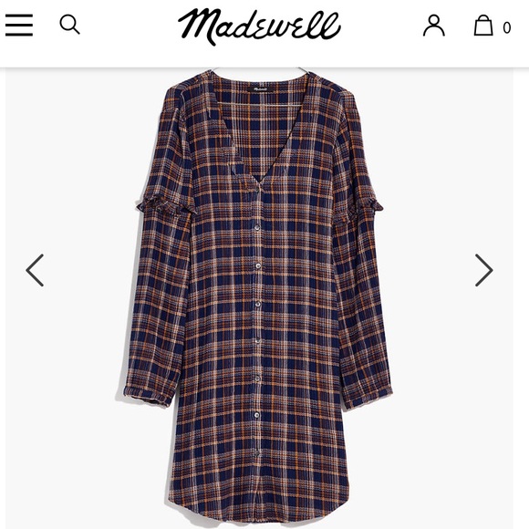 Madewell Plaid Ruffled Sleeve V-Neck Button Down Shirt Dress - Picture 6 of 14